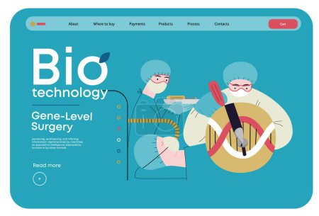 Illustration for Bio Technology, Gene-Level Surgery -modern flat vector concept illustration of precise genetic modifications at the molecular leve. Metaphor of treating genetic disorders and enhancing human health - Royalty Free Image