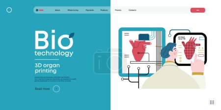 Illustration for Bio Technology, 3D organ printing -modern flat vector concept illustration of 3D printer creating a human heart. Metaphor of technology in organ transplantation and the future of regenerative medicine - Royalty Free Image