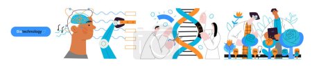Illustration for Bio Technology -modern flat vector concept illustration of improving aspects of healthcare, agriculture, environmental sustainability, industrial processes. Metaphor of bridging Science and Nature - Royalty Free Image
