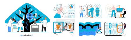 Illustration for Bio Technology -modern flat vector concept illustration of improving aspects of healthcare, agriculture, environmental sustainability, industrial processes. Metaphor of bridging Science and Nature - Royalty Free Image