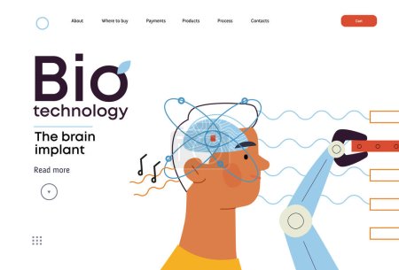 Illustration for Bio Technology, Brain implant, Neural upgrade -modern flat vector concept illustration of brain implant, integration, enhanced cognitive abilities. Pushing boundaries of potential, neural upgrades - Royalty Free Image