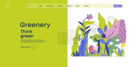 Illustration for Greenery, ecology -modern flat vector concept illustration of a man in teh bottle, his ecosystem. Dog in a park. Metaphor of environmental sustainability and protection, closeness to nature - Royalty Free Image