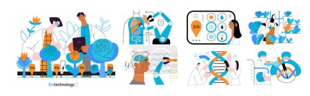 Bio Technology -modern flat vector concept illustration of improving aspects of healthcare, agriculture, environmental sustainability, industrial processes. Metaphor of bridging Science and Nature