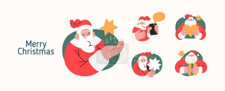 Ilustración de Ilustraciones navideñas de Santa Claus - ilustraciones modernas de vectores planos de los símbolos de Navidad y Año Nuevo - Imagen libre de derechos