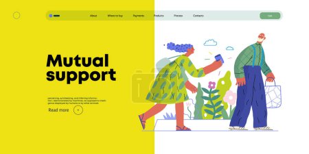 Illustration for Mutual Support: Picking Up the Dropped Item -modern flat vector concept illustration of a woman who picked up a wallet lost by an elderly man Metaphor of voluntary, collaborative exchanges of services - Royalty Free Image