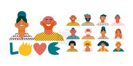 Illustration for Valentine: Spectrum of Love - modern flat vector concept illustration of a vibrant array of individual portraits celebrating loves diverse expressions. Metaphor for the universal language of love - Royalty Free Image