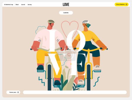 Ilustración de Valentine: Tandem Journey - moderno concepto de vector plano ilustración de una pareja montando las bicicletas juntos. Metáfora para el viaje sincronizado de una relación - Imagen libre de derechos