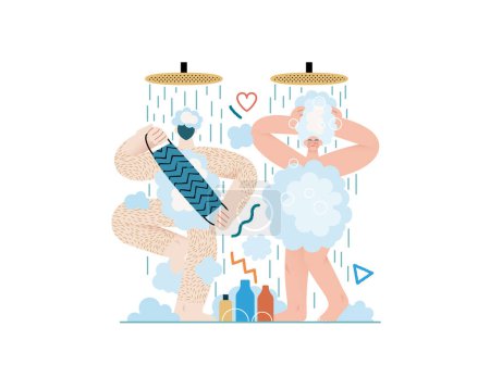 Ilustración de Valentine: Playful Connection - ilustración moderna del concepto de vector plano de una pareja en trajes de unicornio tomados de la mano. Metáfora del amor, lado caprichoso e imaginativo del romance - Imagen libre de derechos