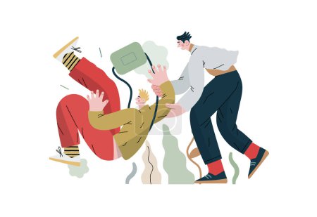 Mutual Support, Assisting Falling Person- modern flat vector concept illustration of man slipping, another supports him, preventing fall. Metaphor of voluntary, collaborative exchange of service