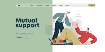 Mutual Support: Helping a fallen person get up -modern flat vector concept illustration of man assisting another man to stand up A metaphor of voluntary, collaborative exchanges of resource, services