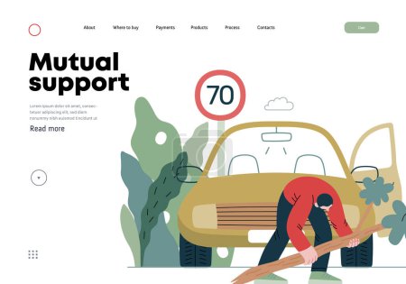 Mutual Support: Clearing an obstacle from the way -modern flat vector concept illustration of a man removing a fallen branch from the road A metaphor of voluntary, collaborative exchanges of services