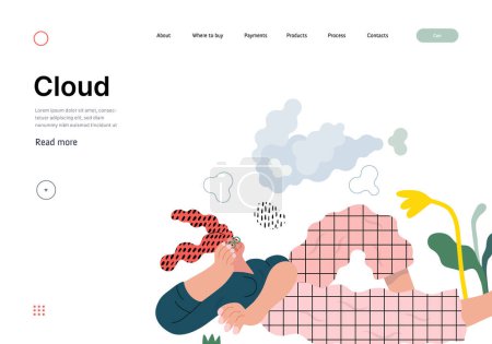 Téléchargez les photos : Life Unframed : Cloud dreamer illustration de concept vectoriel plat moderne d'une fille regardant des nuages. Métaphore d'imprévisibilité, d'imagination, de fantaisie, de cycle d'existence, de jeu, de croissance et de découverte - en image libre de droit