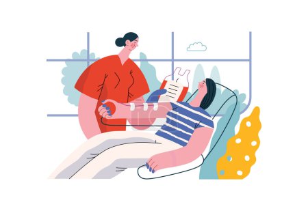 Mutual Support: Blood donation -modern flat vector concept illustration of a nurse and woman donating blood A metaphor of voluntary, collaborative exchanges of resource, services