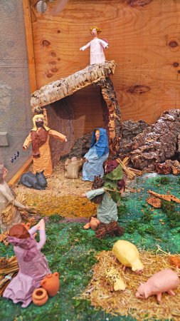Photo for Representation of the Nativity scene portal in Cubellas, Tarragona, Catalonia, Spain, Europe - Royalty Free Image