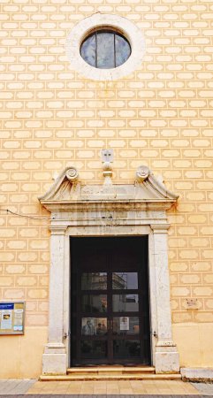 Photo for Parish church of Santa Mara and ornamental fountain in Cubellas, Tarragona, Catalunya, Spain, Europe - Royalty Free Image