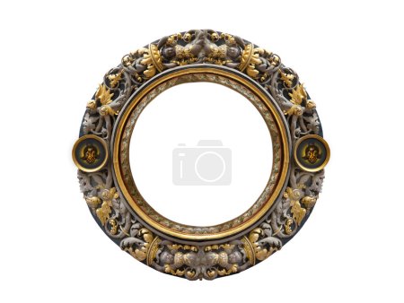 round medieval golden frame isolated on white background