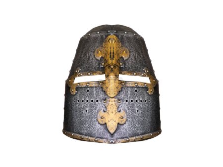 mittelalterliche eiserne Rittermaske isoliert auf weißem Hintergrund