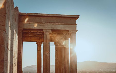 Photo for Ruing of a Great Worlds Heritage. High Gorgeous Columns in sunny Day. Amazing Travel Destination. Parthenon Ruins. Athens. Greece. Europe. - Royalty Free Image