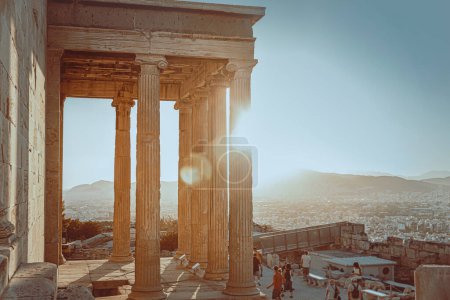 Photo for Tourists Enjoying Beautiful Famous Place. Learning about Great Temple. Worlds Heritage - Parthenon. Athens, Greece. Europe - Royalty Free Image