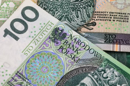 Polish money. Polish Zloty banknotes. This can be used to illustrate many different financial topics. PLN currency.