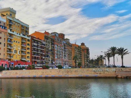 Photo for Multicolored houses of a town on the Valencian coast in the Mediterranean - Royalty Free Image