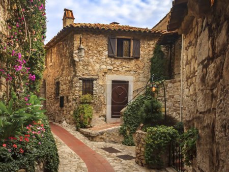 Old buildings in the picturesque medieval city of Eze Village in the South of France along the Mediterranean Sea