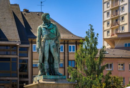 Photo for 1840 statue of General Kleber on Place Kleber square, ornate buildings in the background, Grande Ile, the historic center of Strasbourg, Alsace France - Royalty Free Image