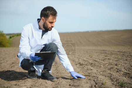 Foto de Agrónomo estudiando muestras de suelo en campo
. - Imagen libre de derechos