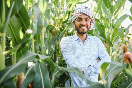 Photo for Young indian farmer or agronomist at corn field. The concept of agriculture - Royalty Free Image