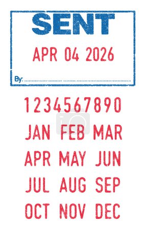 Téléchargez les illustrations : Illustration vectorielle du mot envoyé dans le cadre timbre d'encre bleue avec la date - en licence libre de droit