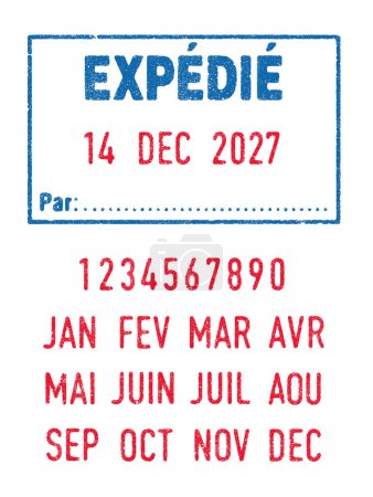 Ilustración de Vector illustration of the word Expedie (Sent in French language) in frame blue ink stamp with date - Imagen libre de derechos