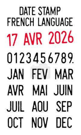 Téléchargez les illustrations : Vector illustration of editable dates stamps in French language (days, months, years) - en licence libre de droit