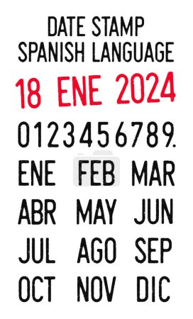 Téléchargez les illustrations : Vector illustration of editable dates stamps in Spanish language (days, months, years) - en licence libre de droit