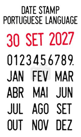 Téléchargez les illustrations : Vector illustration of editable dates stamps in Portuguese language (days, months, years) - en licence libre de droit