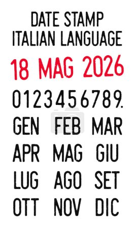 Téléchargez les illustrations : Vector illustration of editable dates stamps in Italian language (days, months, years) - en licence libre de droit