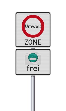 Illustration for Vector illustration of the Umweltzone (Low Emission Zone in German) and Frei (Free in German) road sign - Royalty Free Image