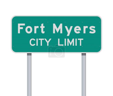 Téléchargez les illustrations : Vector illustration of the Fort Myers (Florida) City Limit green road sign on metallic post - en licence libre de droit
