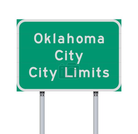 Ilustración de Vector illustration of the Oklahoma City (Oklahoma) City Limits green road sign on metallic posts - Imagen libre de derechos