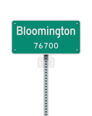 Illustration for Vector illustration of the Bloomington City (Illinois) green road sign on metallic post - Royalty Free Image