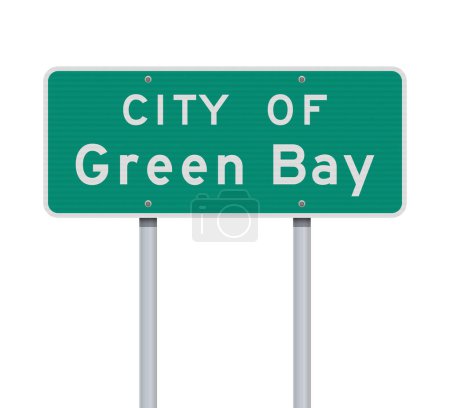 Foto de Ilustración vectorial de la señal verde del camino de Green Bay City (Wisconsin) en postes metálicos - Imagen libre de derechos