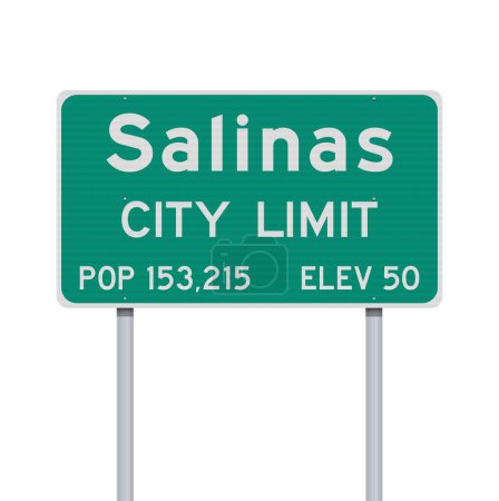 Ilustración de Ilustración vectorial de la señal de tráfico verde de Salinas (California) City Limit en postes metálicos - Imagen libre de derechos