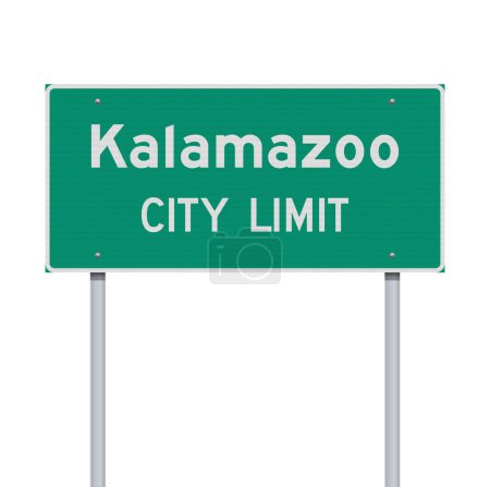 Foto de Ilustración vectorial del kalamazoo (Michigan) City Limit señal de tráfico verde en postes metálicos - Imagen libre de derechos