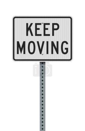 Foto de Ilustración vectorial de Keep Moving señal de tráfico blanca en poste metálico - Imagen libre de derechos