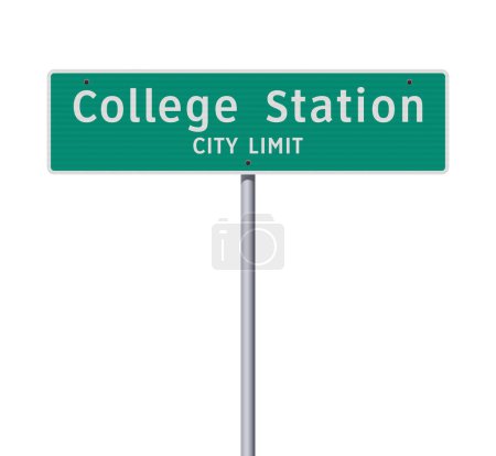 Foto de Ilustración vectorial de la señal de tráfico verde de College Station (Texas) City Limit en poste metálico - Imagen libre de derechos
