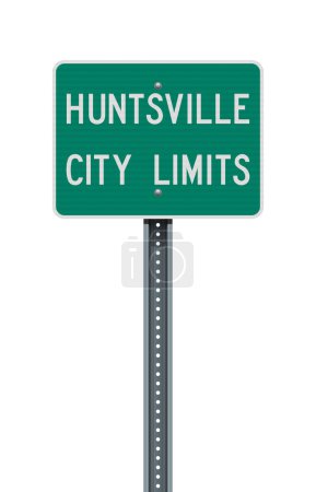 Illustration for Vector illustration of the Huntsville (Alabama) City Limits green road sign on metallic post - Royalty Free Image