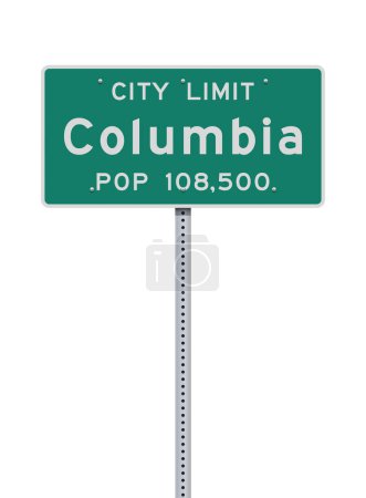 Foto de Ilustración vectorial de la señal de tráfico verde de Columbia (Missouri) City Limit en poste metálico - Imagen libre de derechos