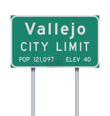 Foto de Ilustración vectorial de la señal de tráfico verde de Vallejo (California) City Limit en postes metálicos - Imagen libre de derechos