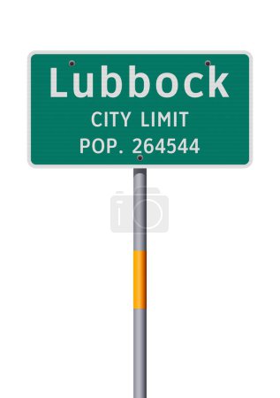 Ilustración de Ilustración vectorial de la señal de tráfico verde de Lubbock (Texas) City Limit en poste metálico - Imagen libre de derechos