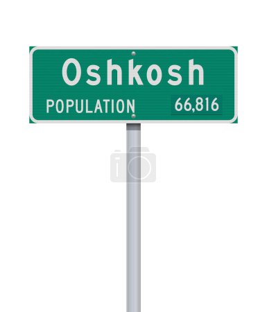 Foto de Ilustración vectorial de la señal de tráfico verde Oshkosh (Wisconsin) City Limit en poste metálico - Imagen libre de derechos
