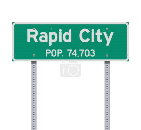 Téléchargez les illustrations : Illustration vectorielle de la signalisation verte Rapid City (Dakota du Sud) City Limit sur des poteaux métalliques - en licence libre de droit